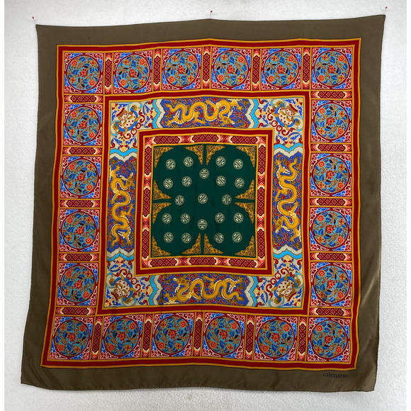 Valentino Accessories - VALENTINO Scarf Silk Hand Rolled Persian Bandana Square Red Gold 31" x 33" VTG